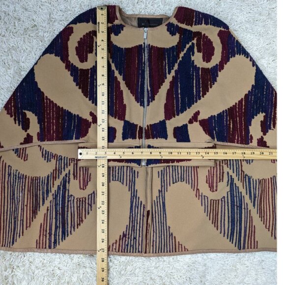 New* BCBG MAXAZRIA Walker Wool Cape Coat Tan Blue Purple Size 6 $338 - Picture 7 of 9